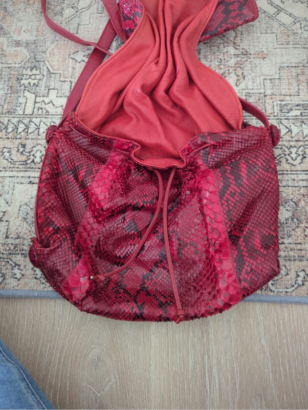 Vintage Red Carlos Falchi Python Snakeskin Leather Crossbody Butterfly Bag - Picture 5 of 16